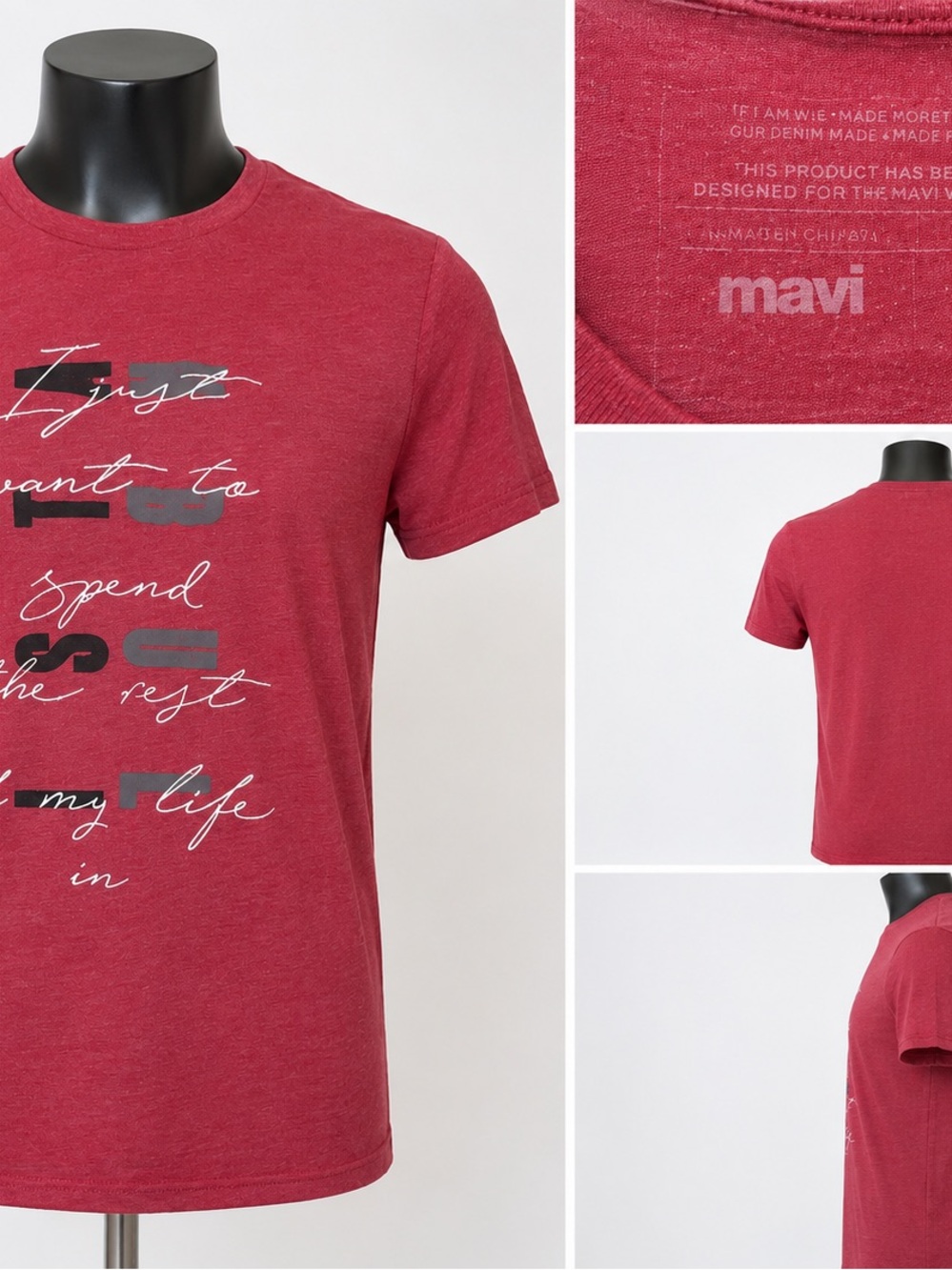 Mavi Men’s Graphic T-Shirt Size M Burgundy Heather Crew Neck Short Sleeve Tee - Picture 2 of 2